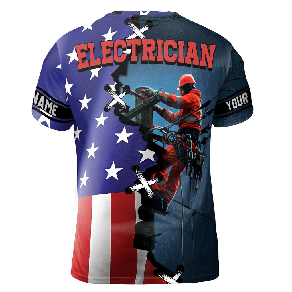 Customizable Electrician American Flag 3D T-Shirt (S-5XL)