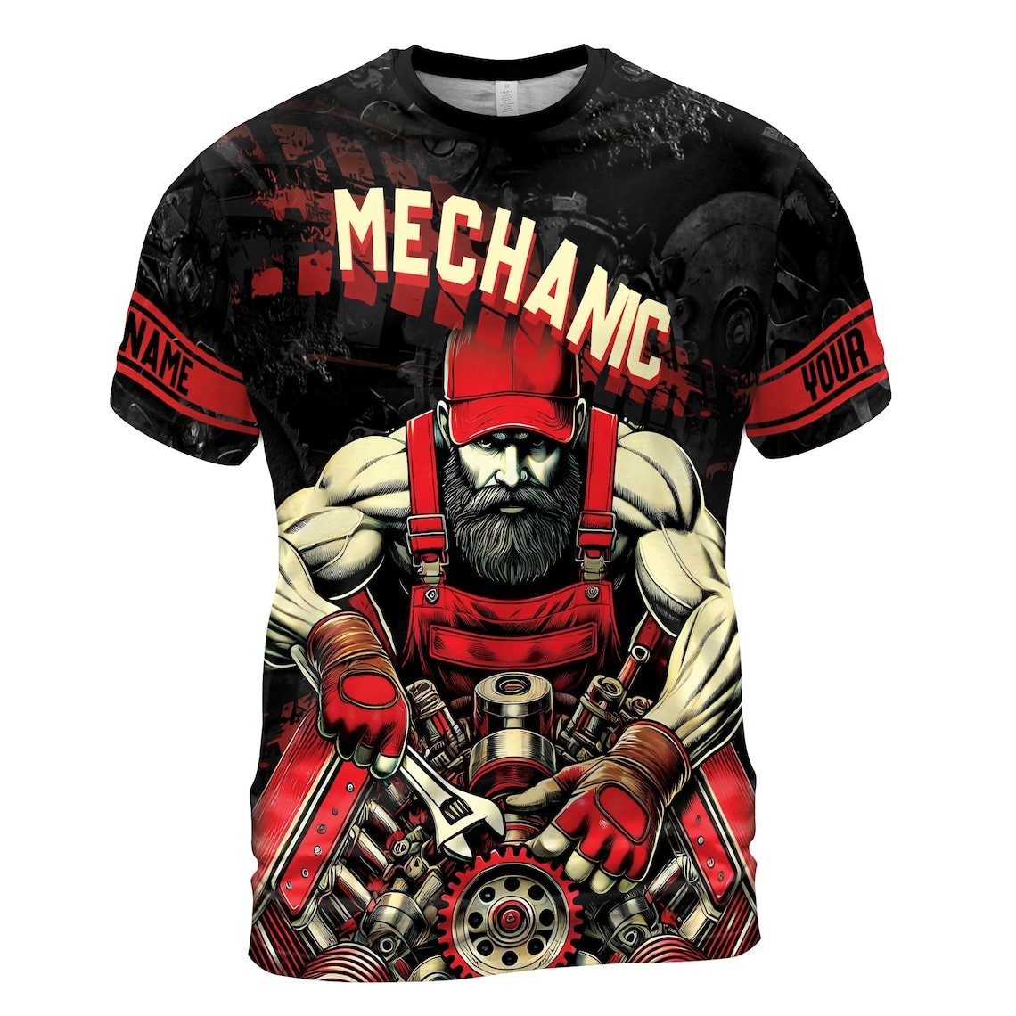 Custom Name Mechanic T-Shirt: 3D Wrench Gears, Skilled Labor (S-5XL)
