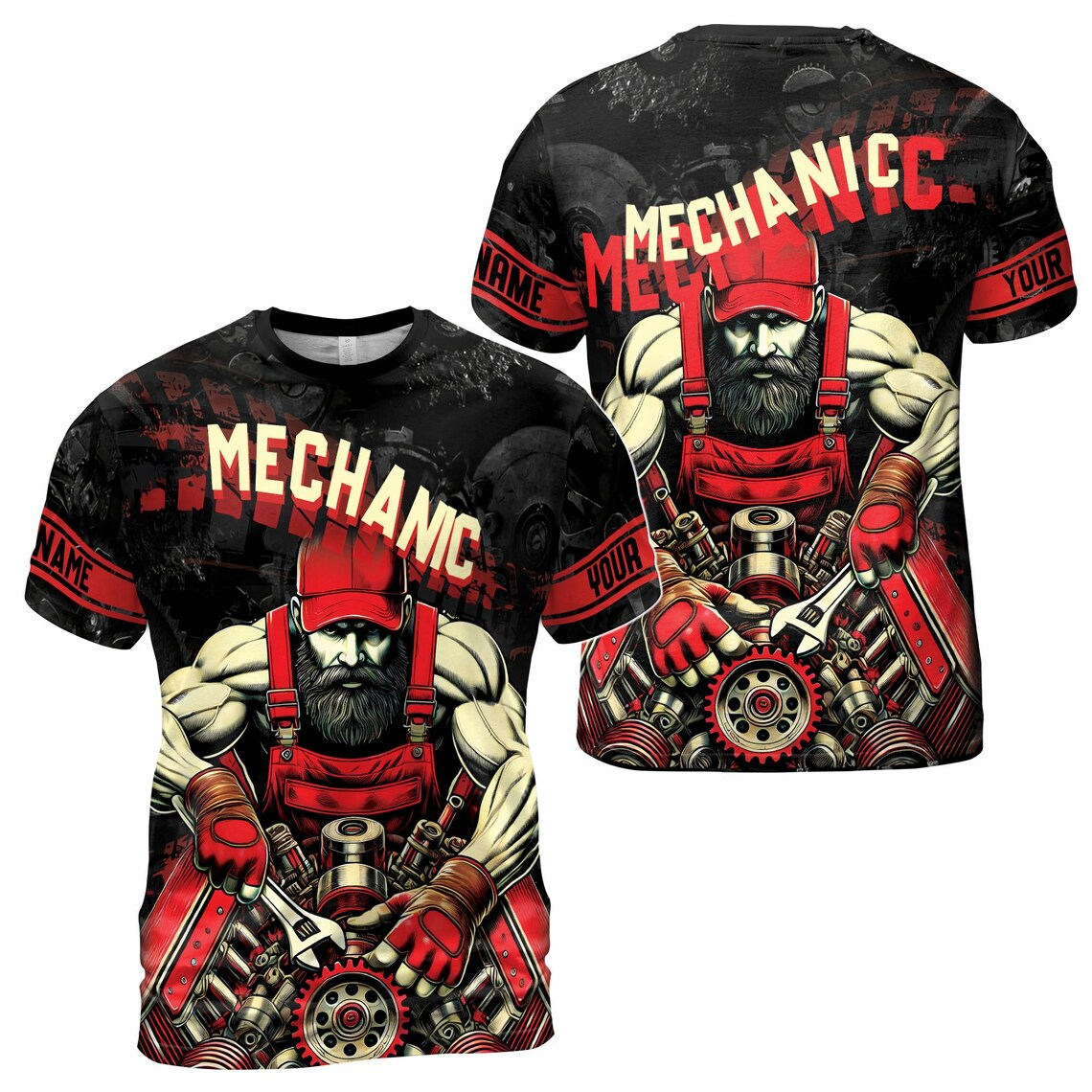 Custom Name Mechanic T-Shirt: 3D Wrench Gears, Skilled Labor (S-5XL)