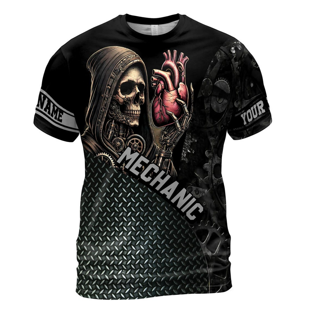 Customize Name Electrician Skull Hand Lightning Metal Pattern Black Yellow 3D T-Shirt (S-5XL)