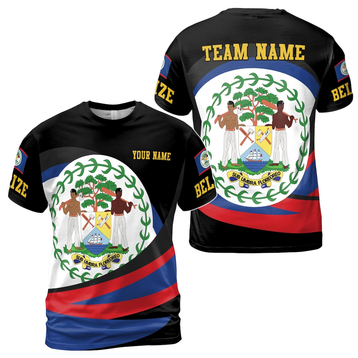 Custom Team Name Belize Flag 3D T-Shirt