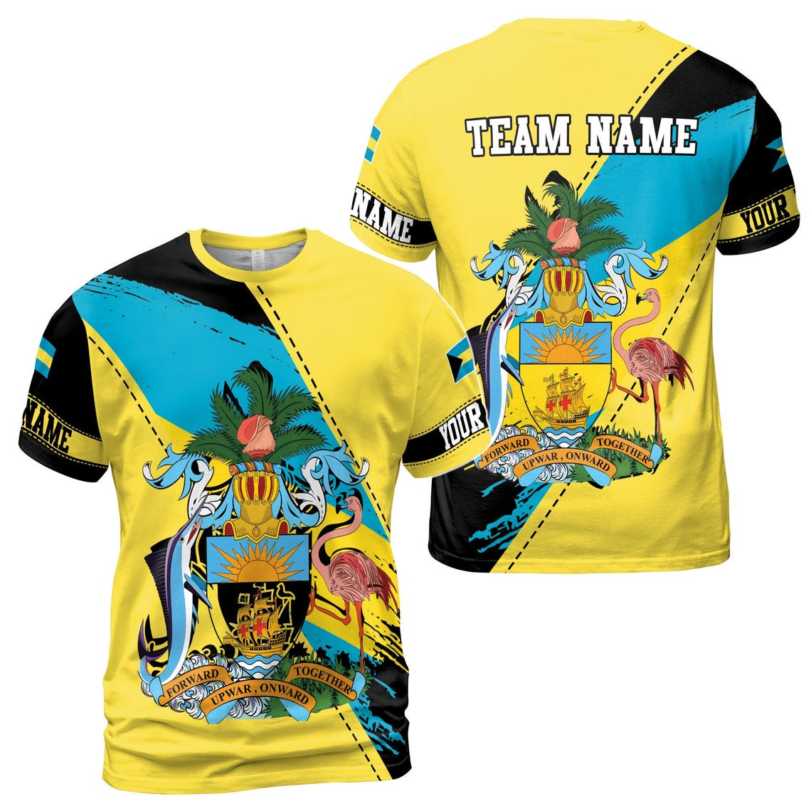 Bahamas Emblem 3D T-Shirt: Customize Team Name, Patriotic Design (S-5XL)