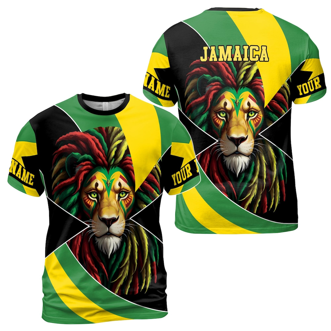 Customize Name Jamaica Flag Lion Jamaican Pattern Colorful 3D T-Shirt S-5XL