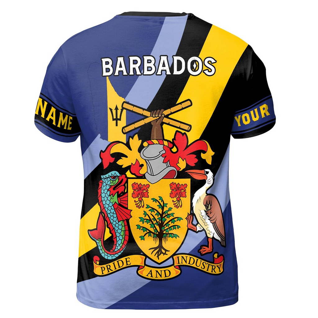 Customize Name Barbados Flag Pride And Industry Blue 3D T-Shirt (S-5XL)