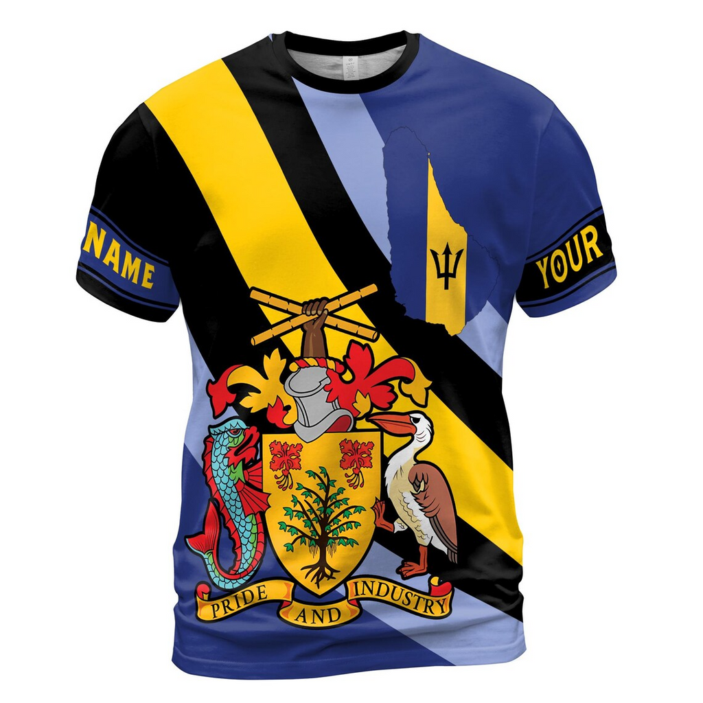 Customize Name Barbados Flag Pride And Industry Blue 3D T-Shirt (S-5XL)