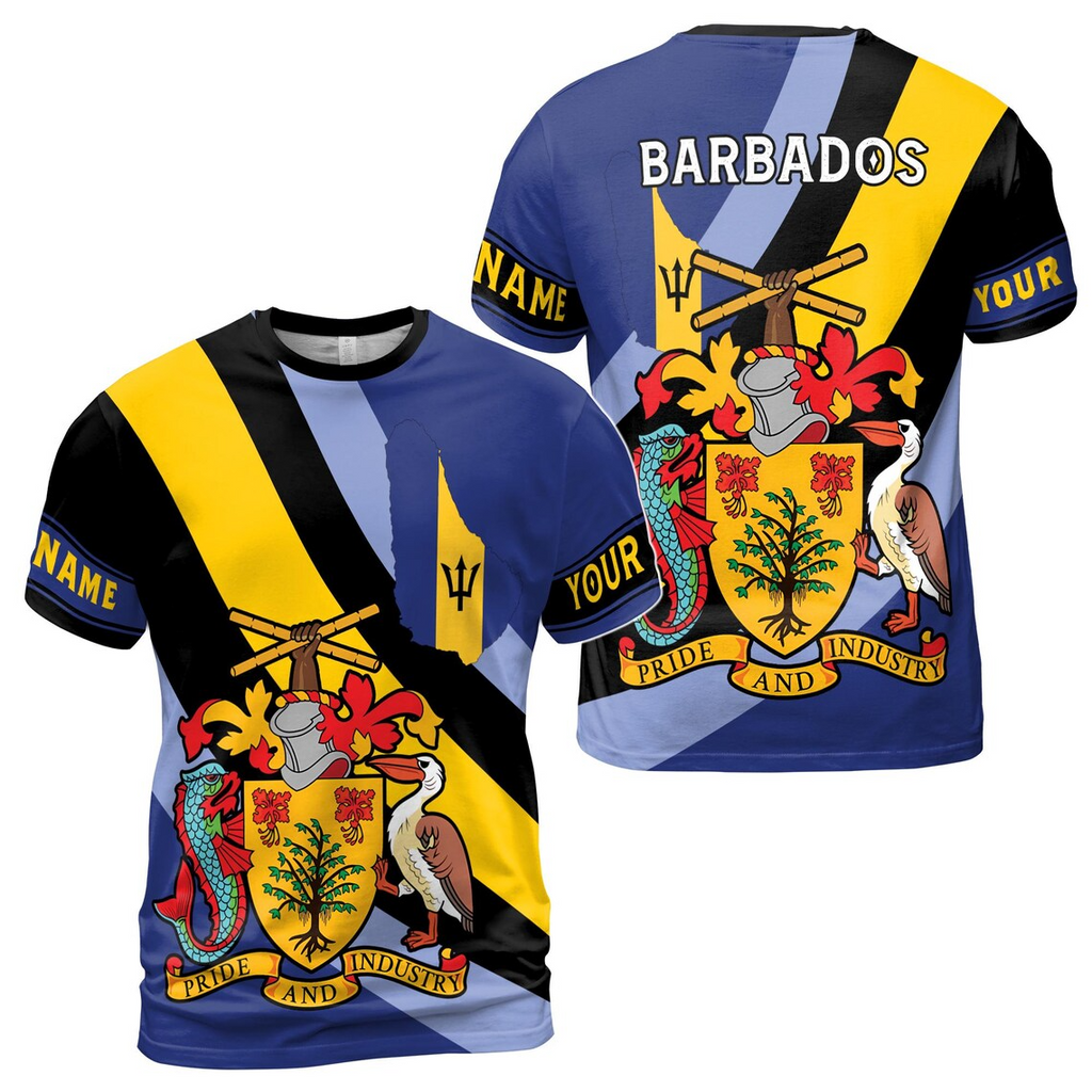 Customize Name Barbados Flag Pride And Industry Blue 3D T-Shirt (S-5XL)