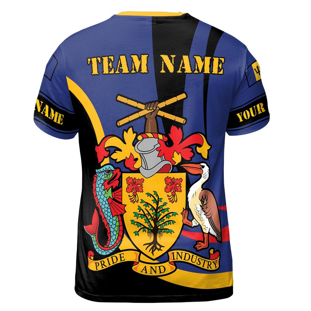 Customize Team Name Barbados Flag Pride And Industry Black Deep Blue 3D T-Shirt (S-5XL)