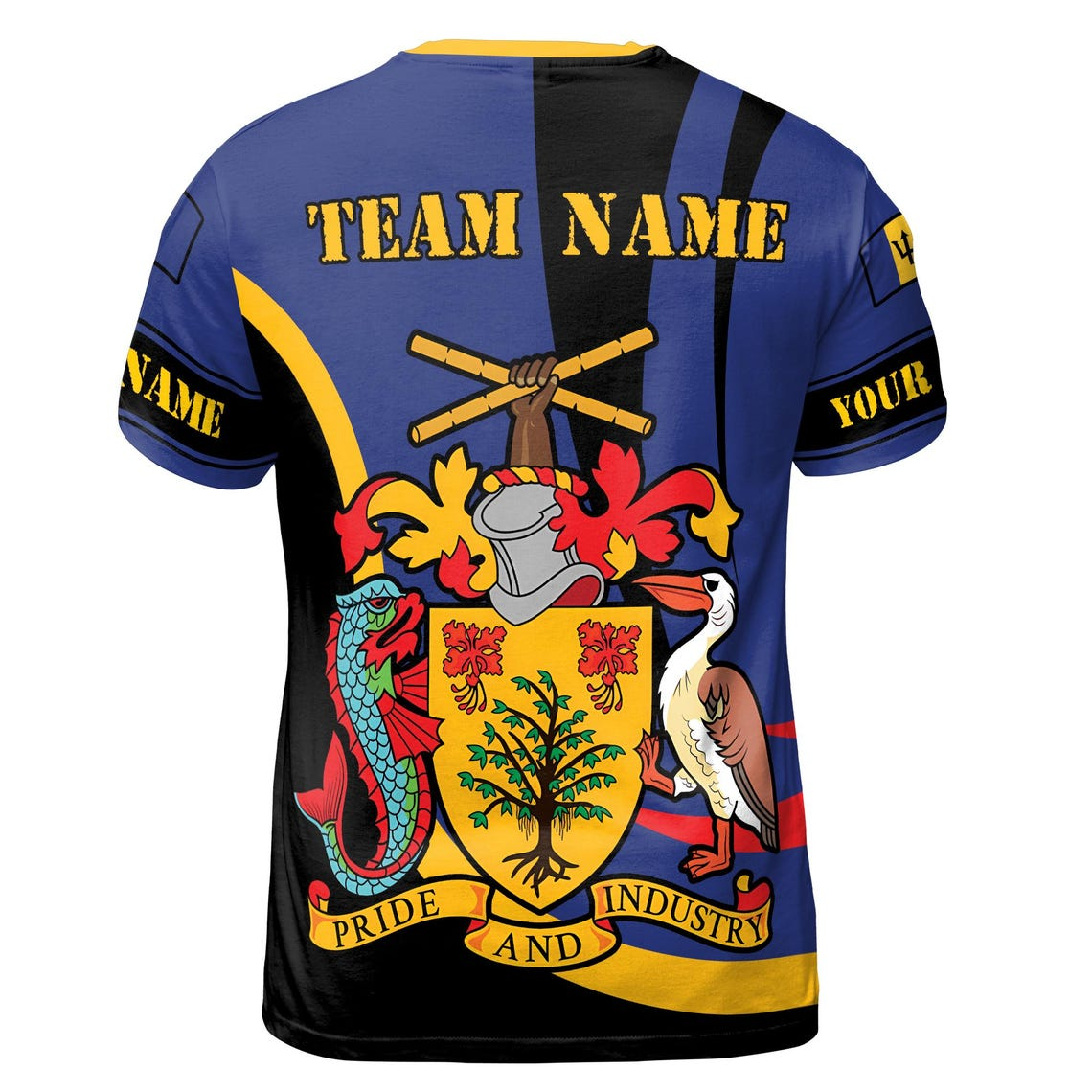 Customize Team Name Barbados Flag Pride And Industry Black Deep Blue 3D T-Shirt (S-5XL)