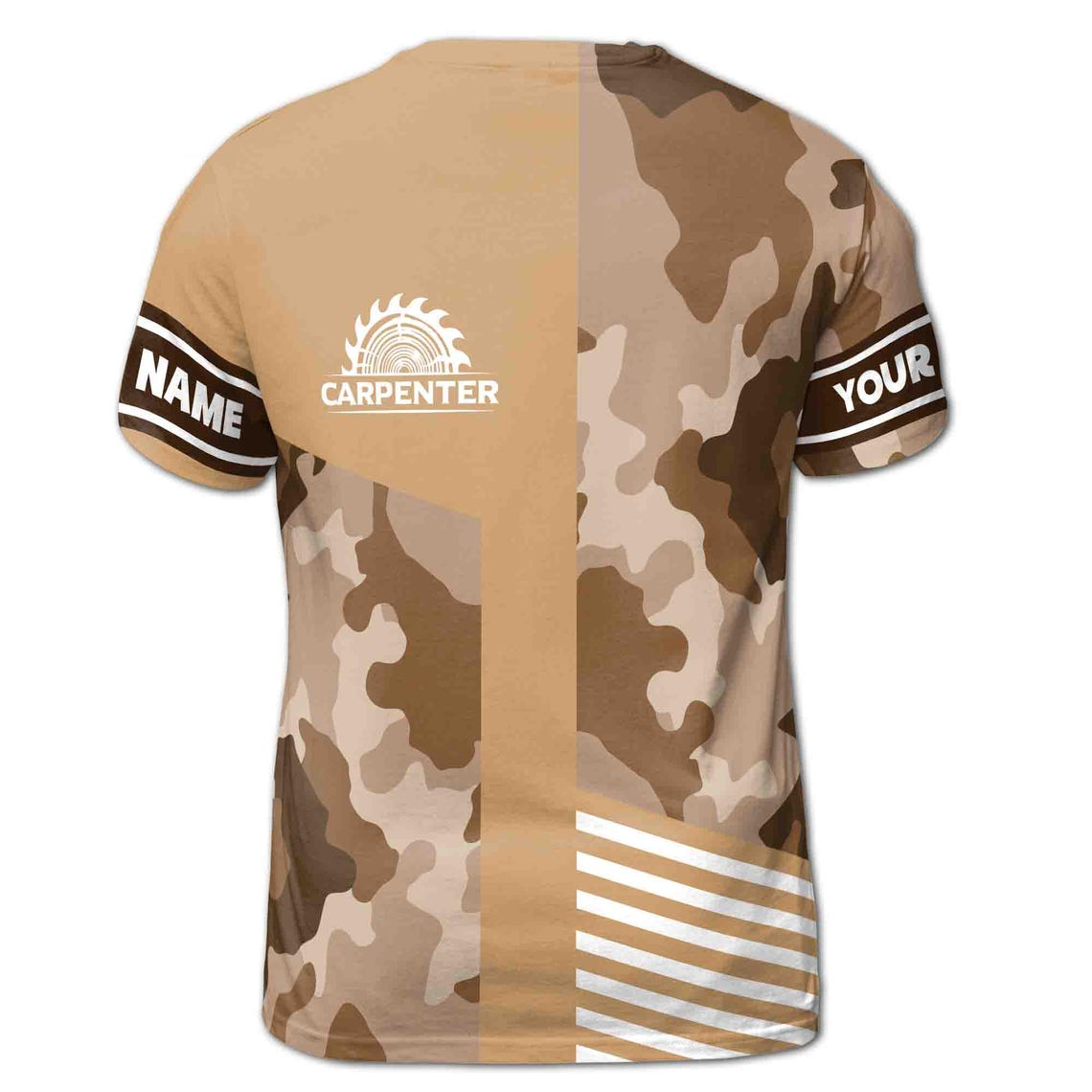 Customize Name Carpenter Saw Woodworking Industrial Art Camo Pattern Brown 3D T-Shirt (S-5XL)