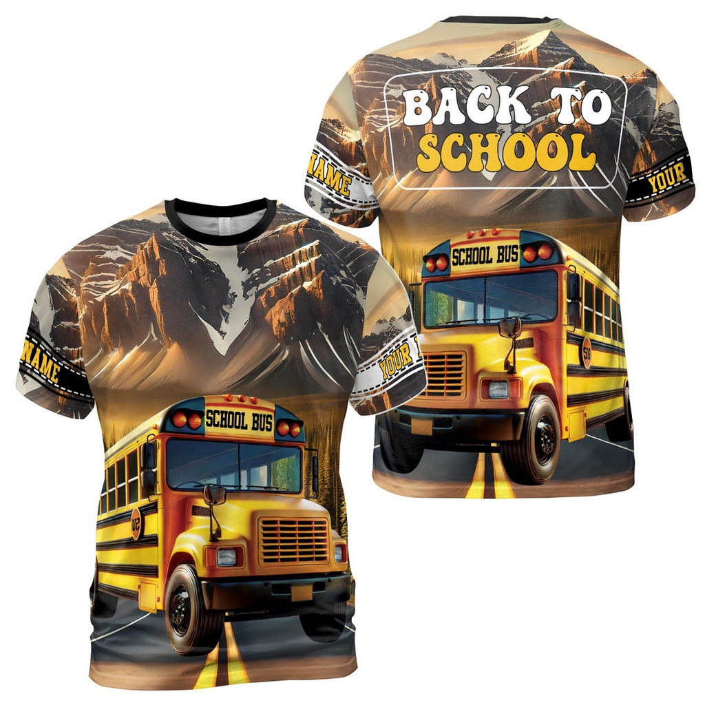 Customize Name Back to School Road Trip With The Bus Colorful 3D T-Shirt (S-5XL)