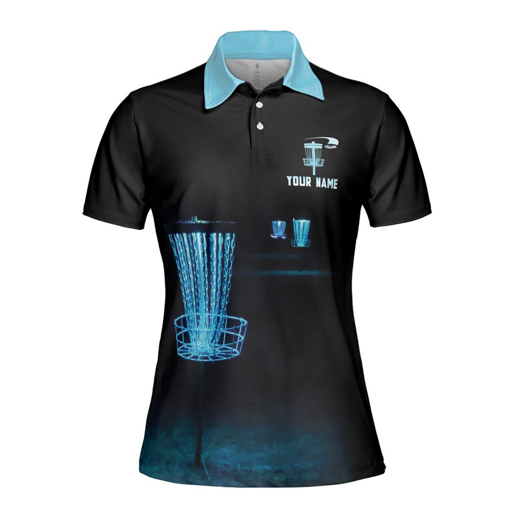 Customize Team Name Disc Golf Lighting Sport Black Blue Women's Polo Shirt (S-5XL)