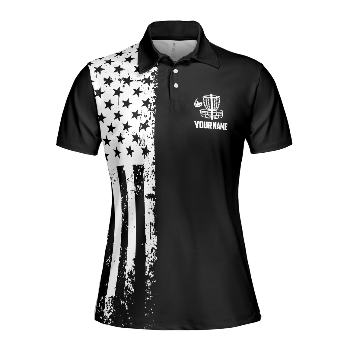 Customize Team Name Disc Golf American Flag Black White Women's Polo Shirt (S-5XL)