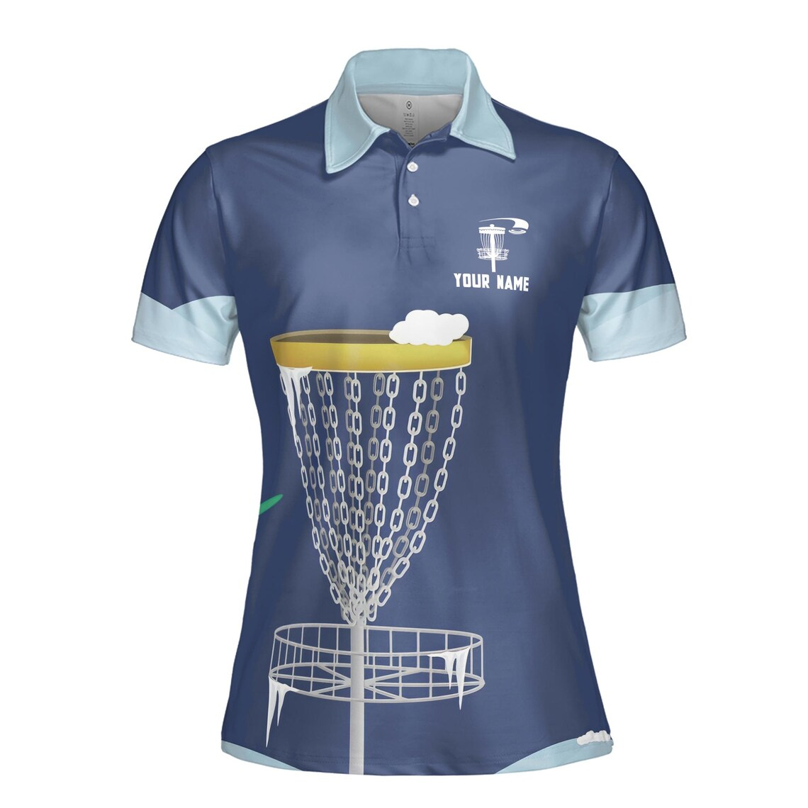 Customize Team Name Disc Golf Sport Snow Cloud Design Blue Women's Polo Shirt (S-5XL)