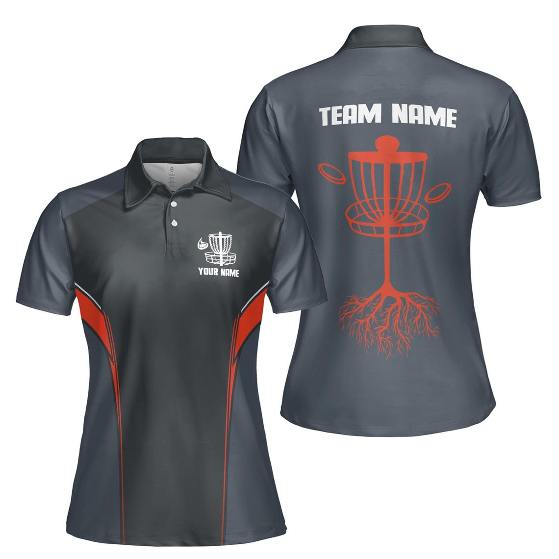 Customize Team Name Disc Golf Tree Roots Gray Orange Women's Polo Shirt (S-5XL)