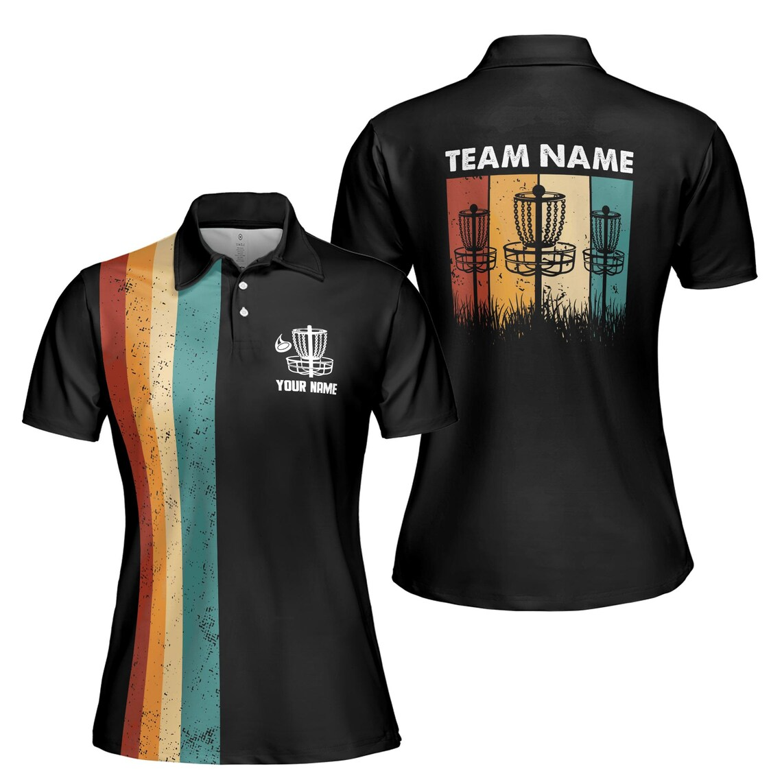 Customize Team Name Disc Golf Sport Lover Grasses Colorful Stripes Women's Polo Shirt (S-5XL)