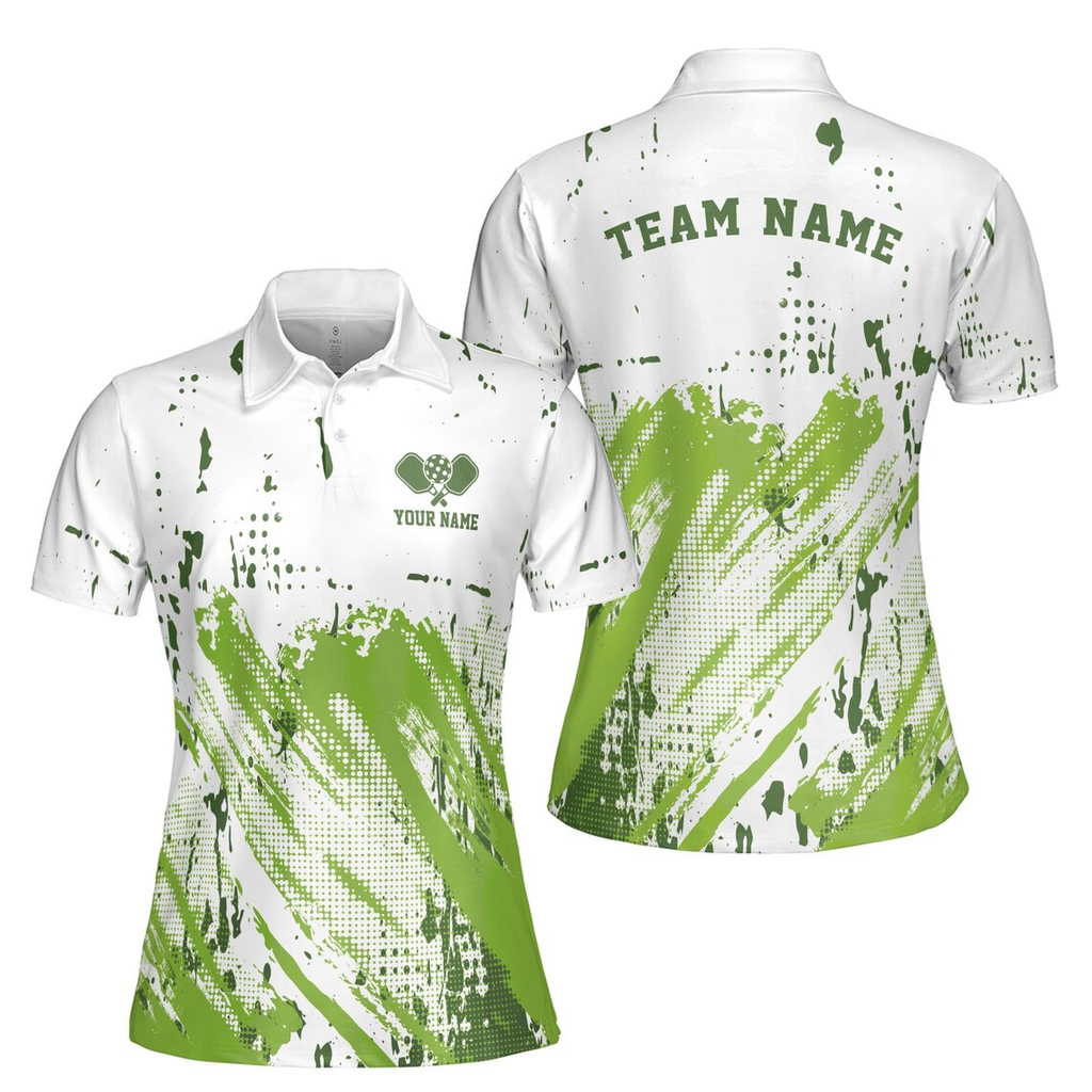 Customize Team Name Pickleball Paddle Green White Women's Polo Shirt (S-5XL)