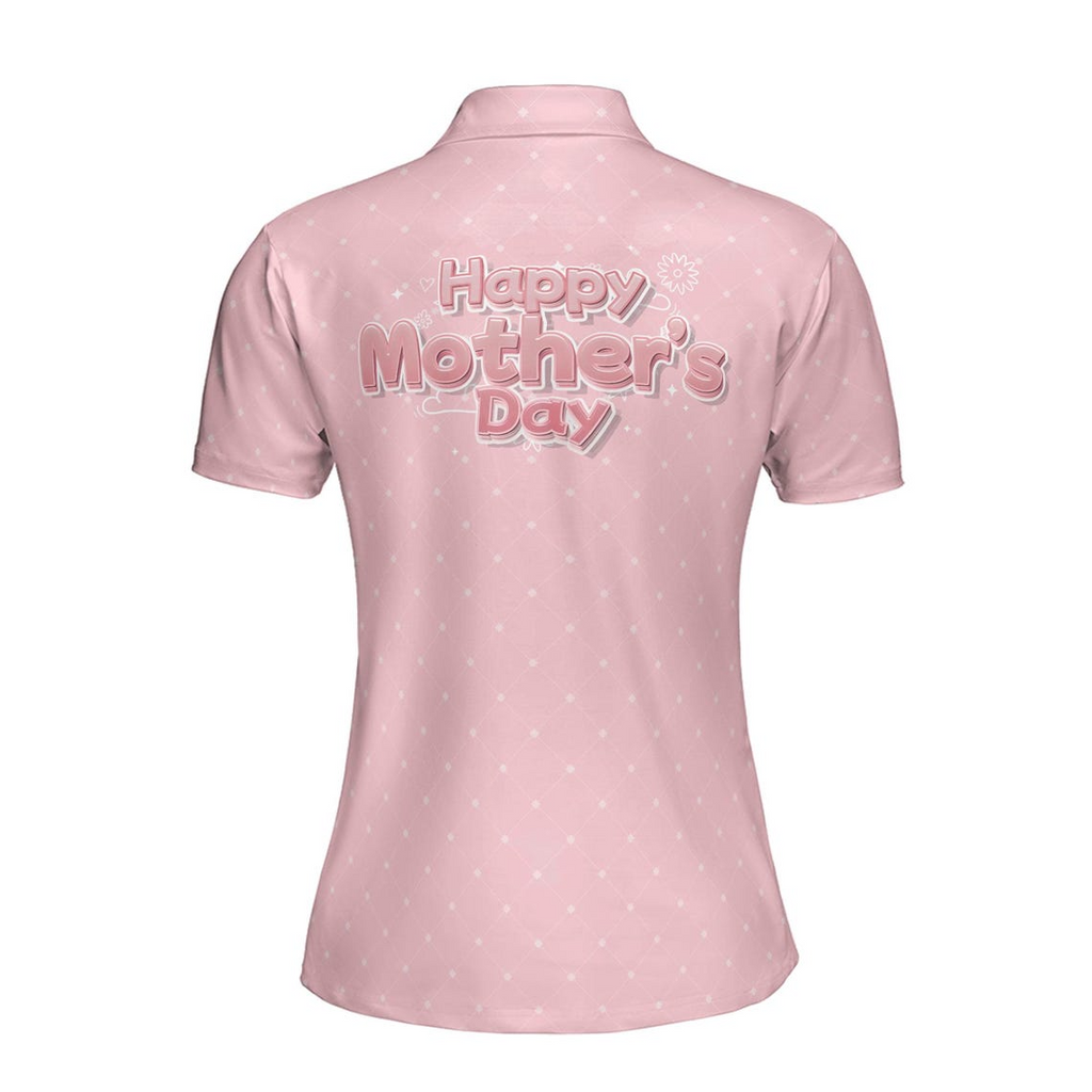 Custom Name Women's Pink Polo Shirt: Mother's Day Flowers Design