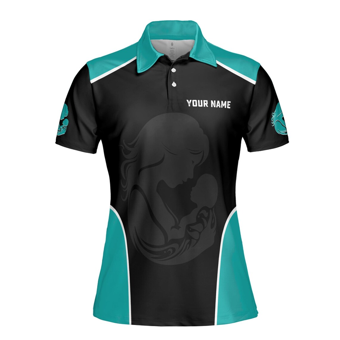 Custom 'Mother is the Heart' Polo Shirt - Teal & Black Women's Fit