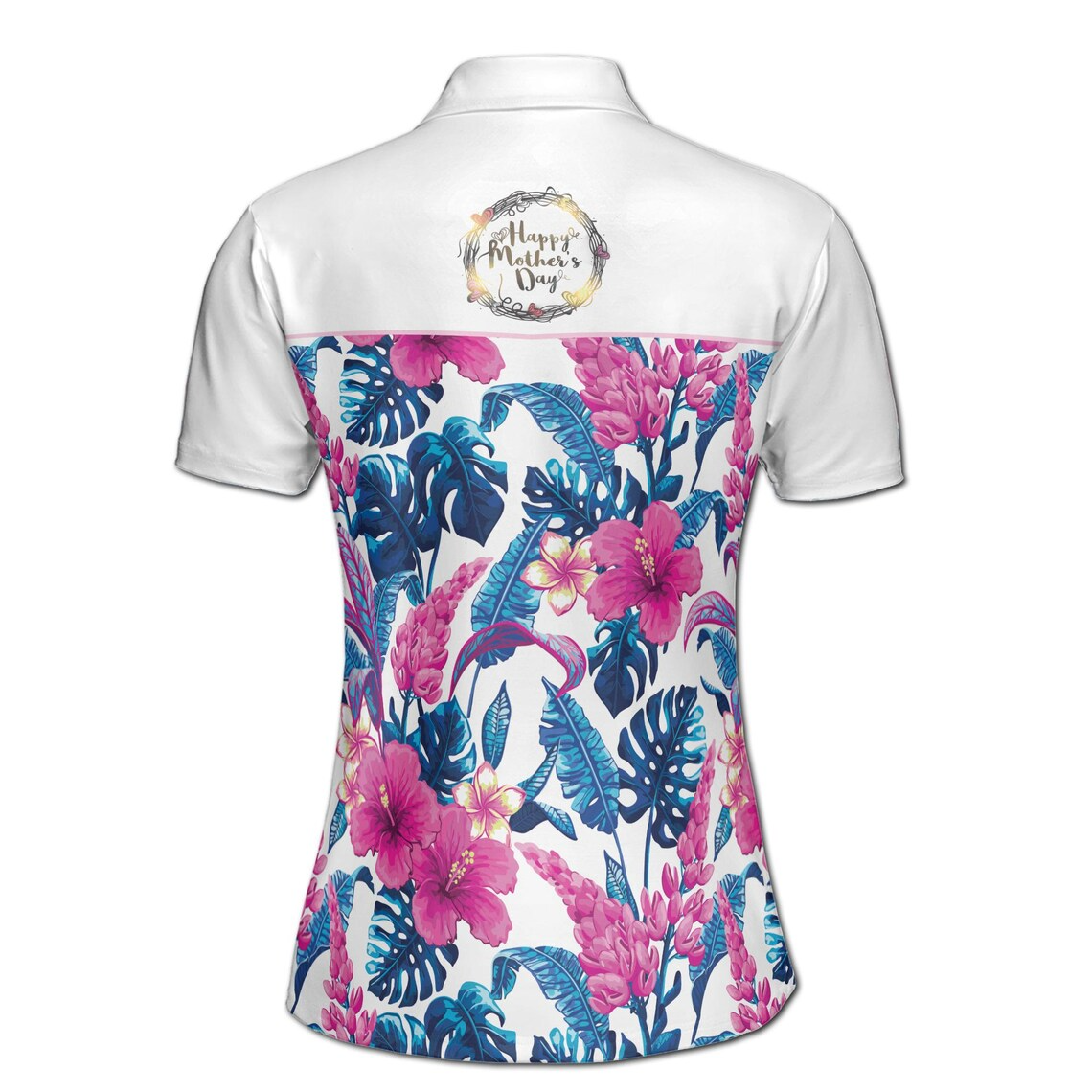 Customize Name Mom Baby Hearts Floral Pattern White Women's Polo Shirt (S-5XL)