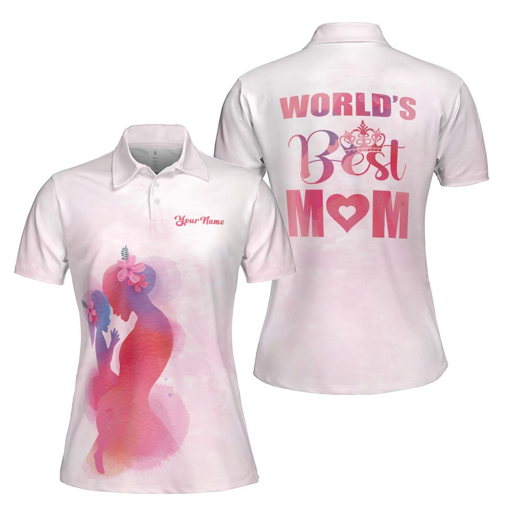 Personalized Mom Polo Shirt: Watercolor Child & Flowers Design