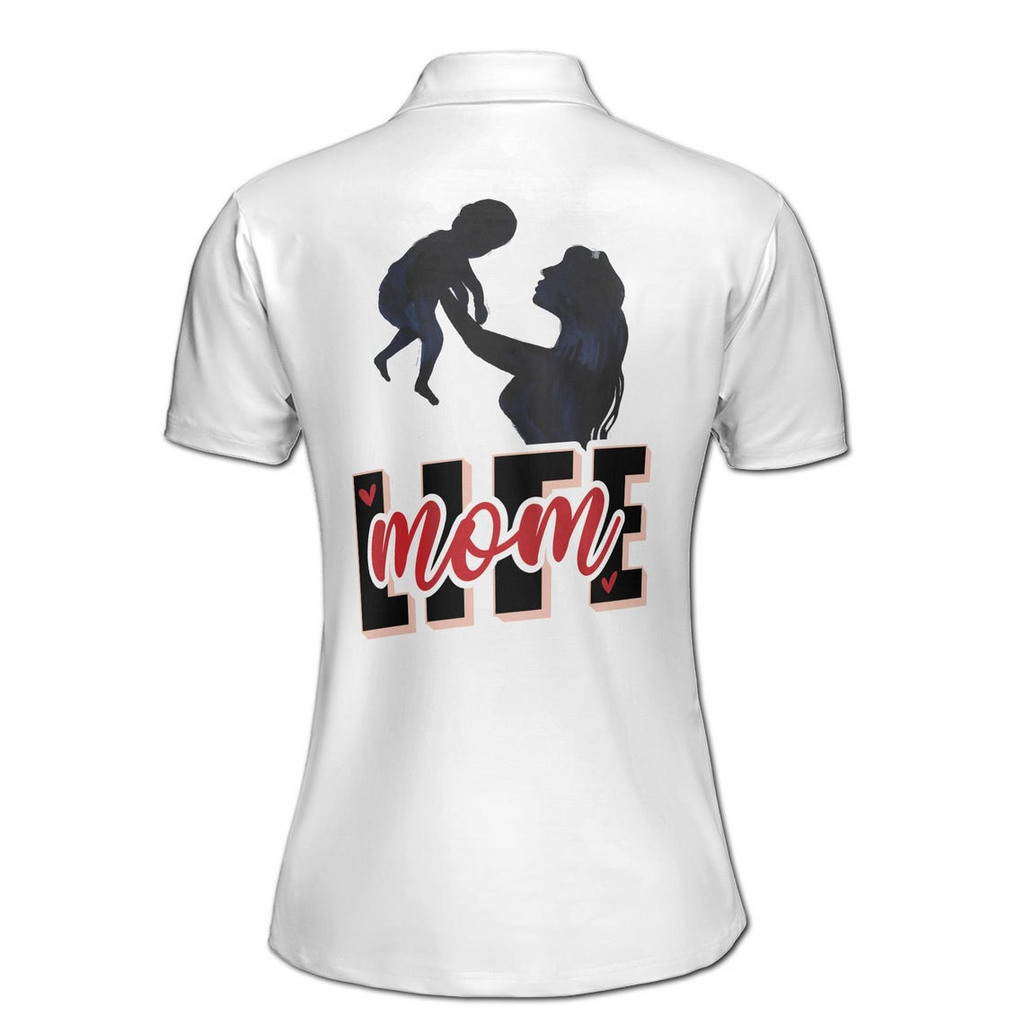 Customize Name Mom Hearts Baby Quote Life Mom White Women's Polo Shirt (S-5XL)