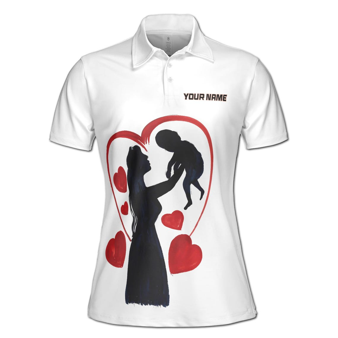 Customize Name Mom Hearts Baby Quote Life Mom White Women's Polo Shirt (S-5XL)