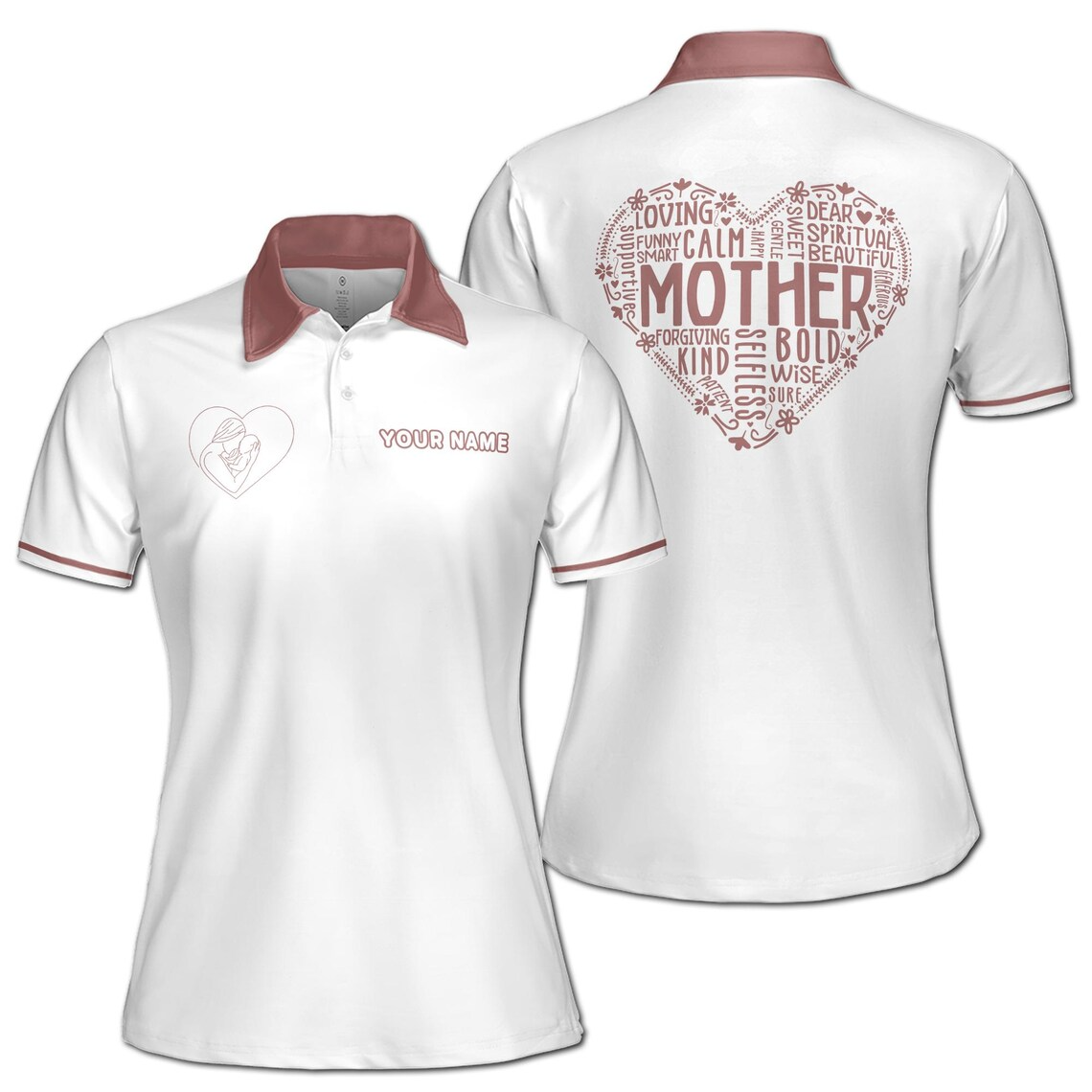 Customize Name Mom Hearts Baby Multiple Words White Women's Polo Shirt (S-5XL)