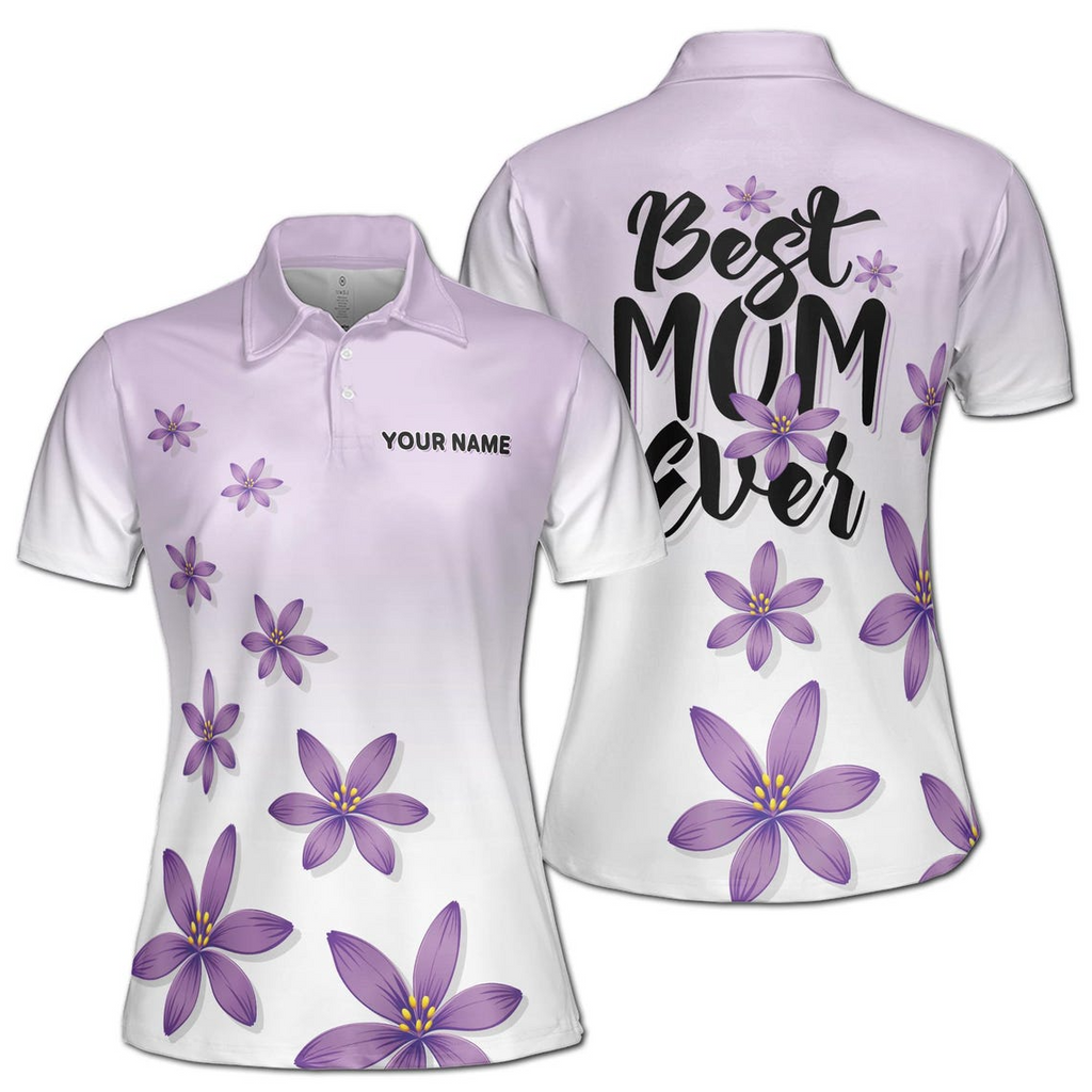 Custom Name Best Mom Ever Polo Shirt, Floral Pattern, Women's Athletic Wear