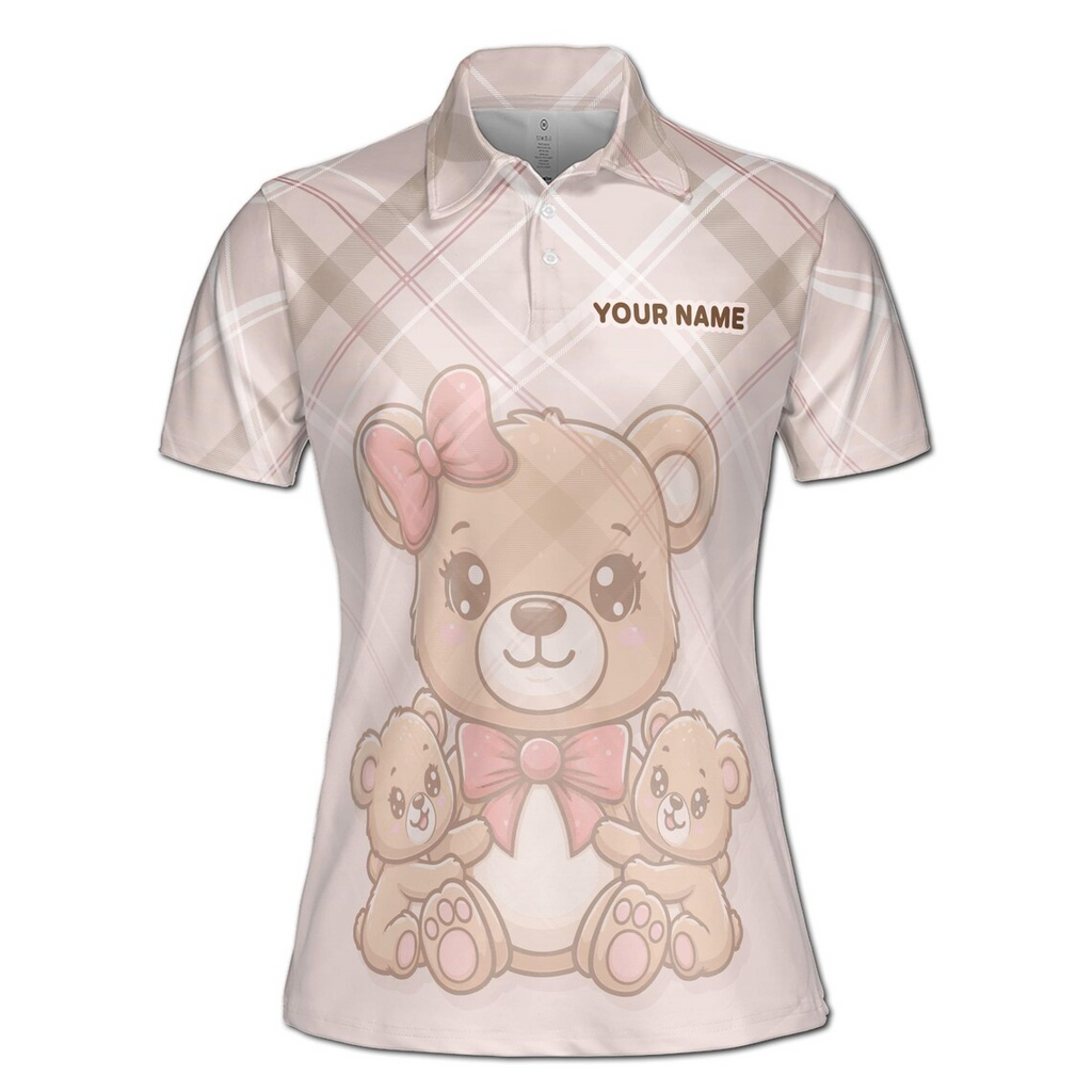Personalized Mother's Day Bear Polo Shirt, Mama and Cubs Design