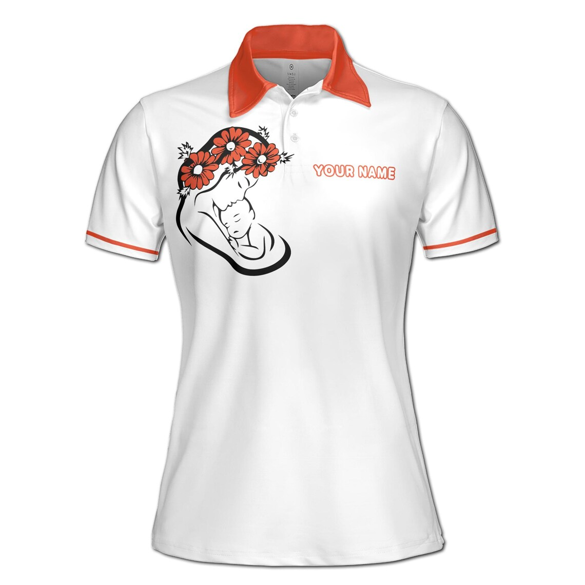 Personalized Women's Polo Shirt: Floral Mom & Baby Design