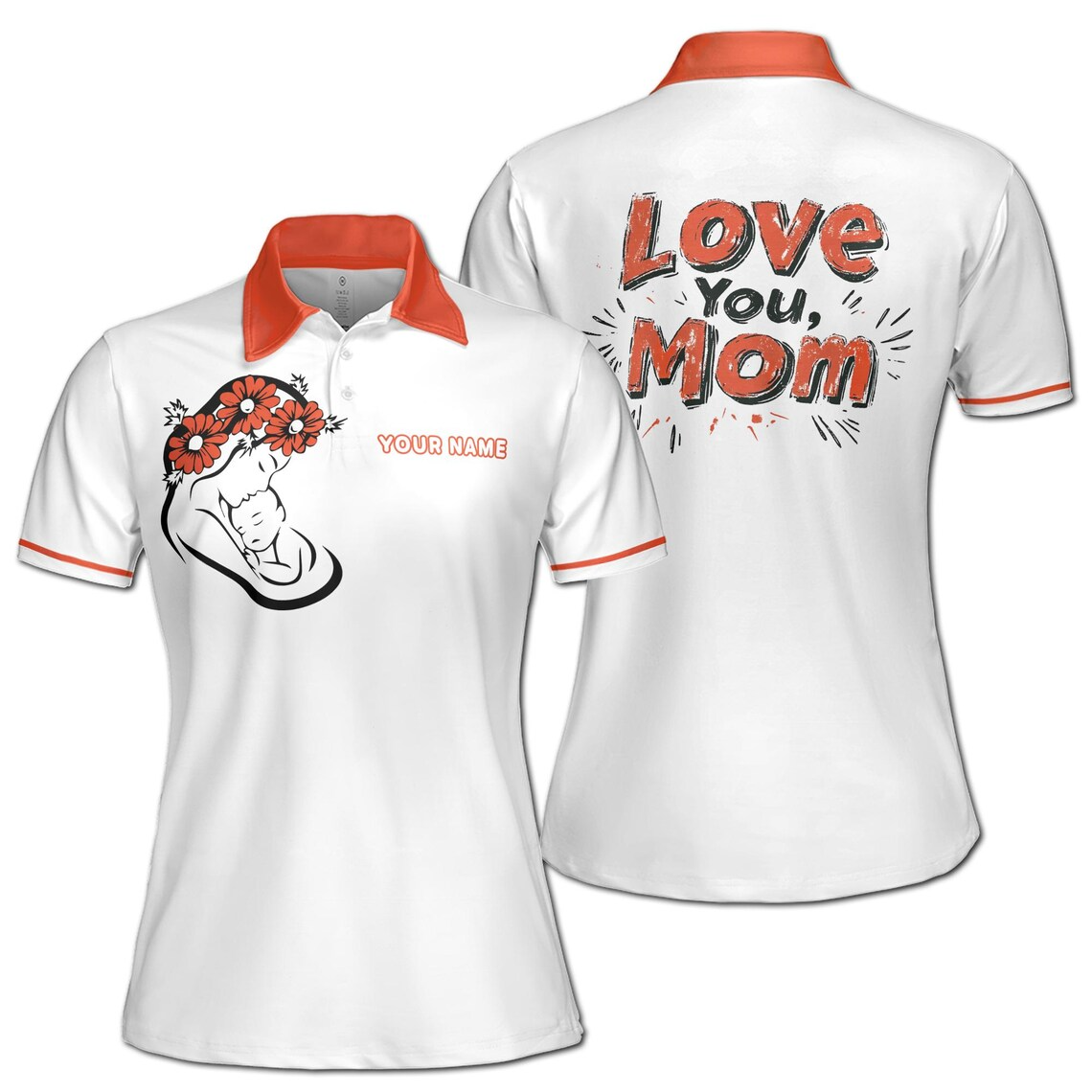 Personalized Women's Polo Shirt: Floral Mom & Baby Design