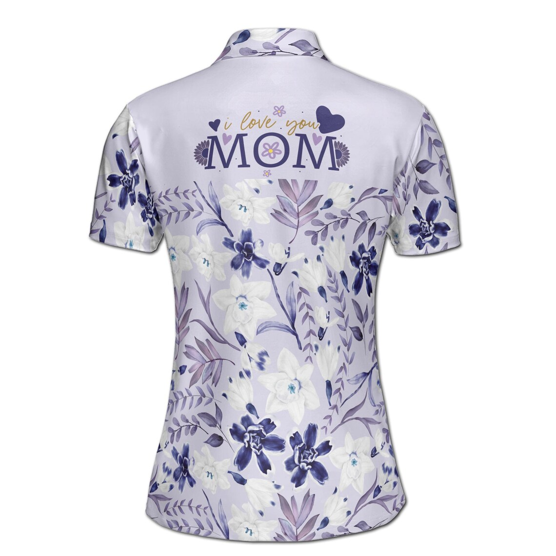 Personalized Mom Polo Shirt: Purple Floral Print, Custom Quote