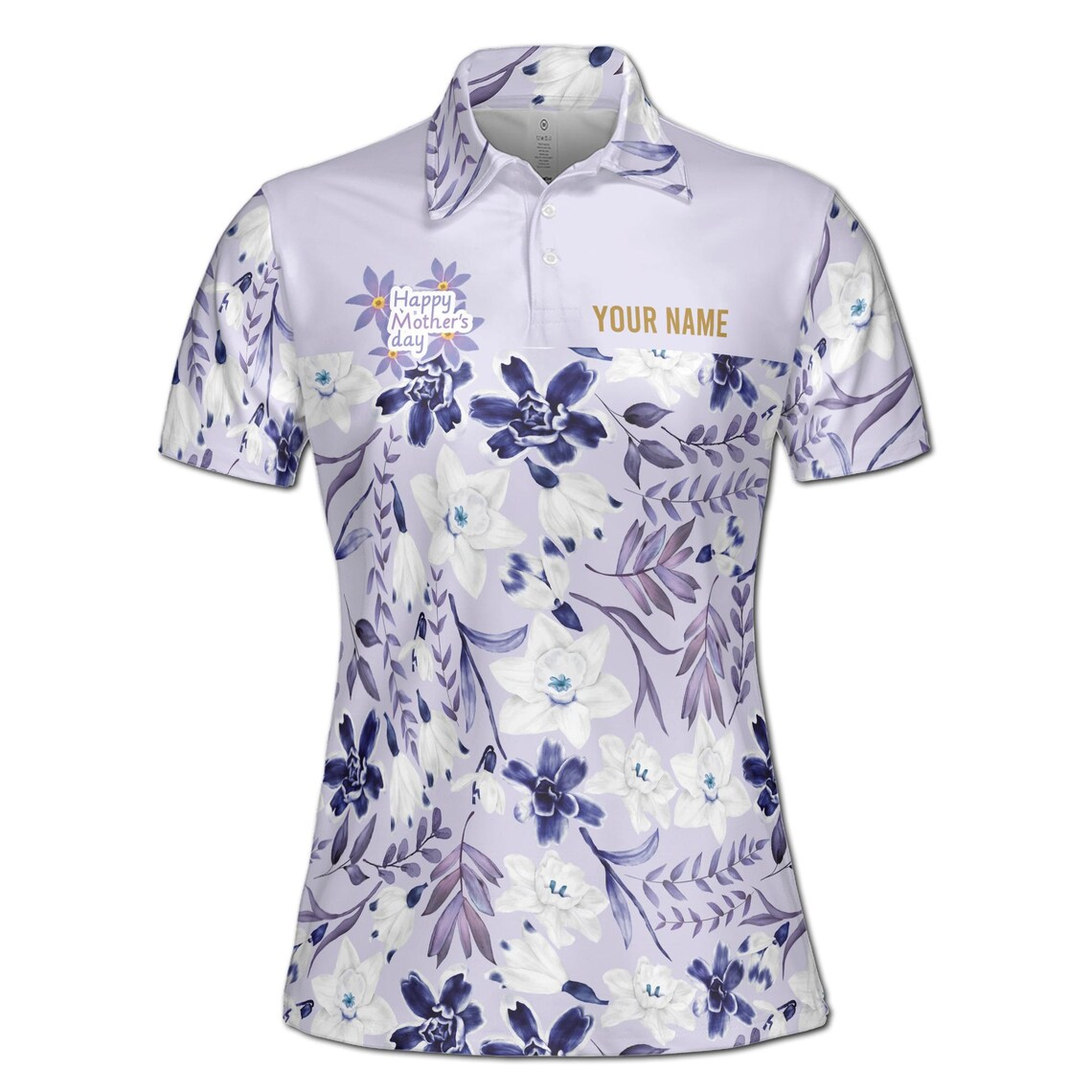 Personalized Mom Polo Shirt: Purple Floral Print, Custom Quote