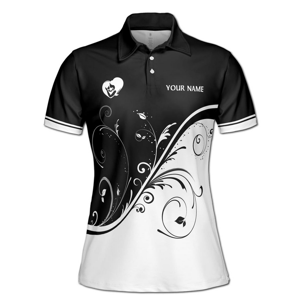 Personalized 'Best Mom Ever' Polo Shirt, Black & White Floral Design