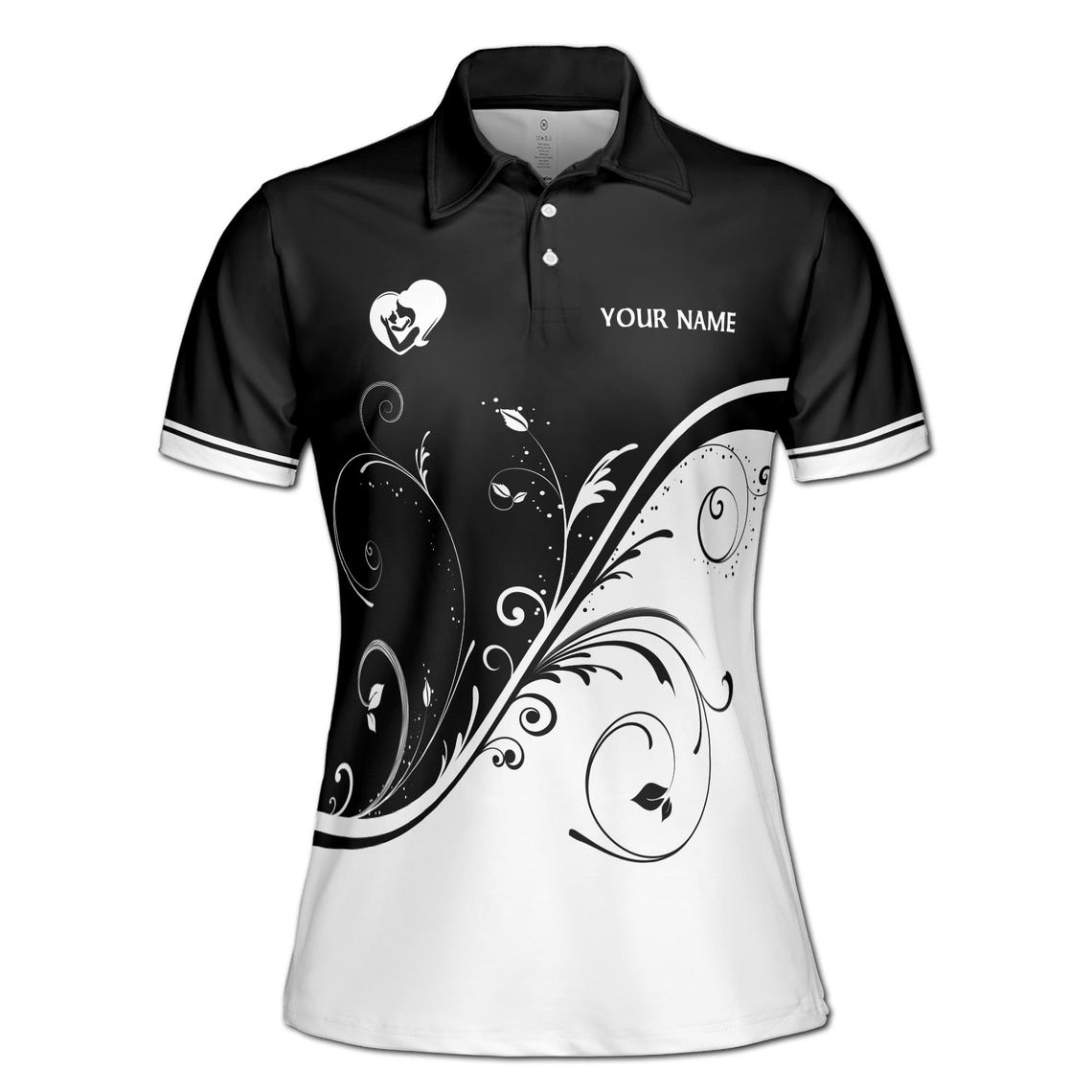 Personalized 'Best Mom Ever' Polo Shirt, Black & White Floral Design