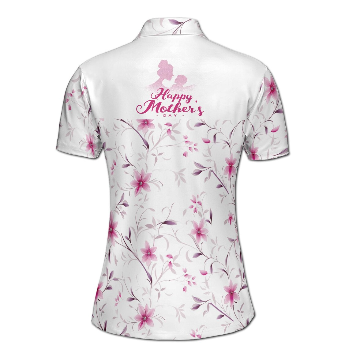 Customize Name Mom And Baby Floral Pattern White Pink Women's Polo Shirt (S-5XL)