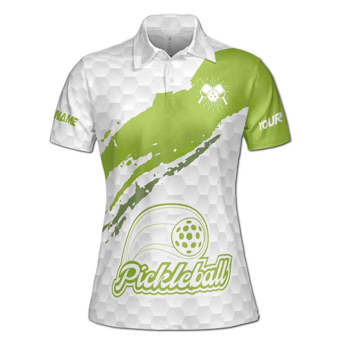 Customize Team Name Pickleball Player Paddle Green White Print Women's Polo Shirt (S-5XL)