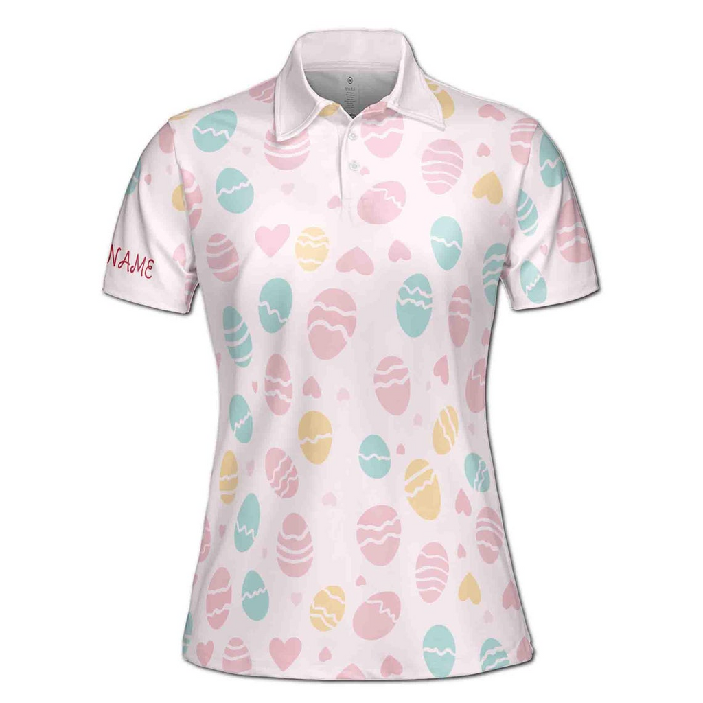 Customizable Easter Egg Polo Shirt - Pastel Heart Pattern