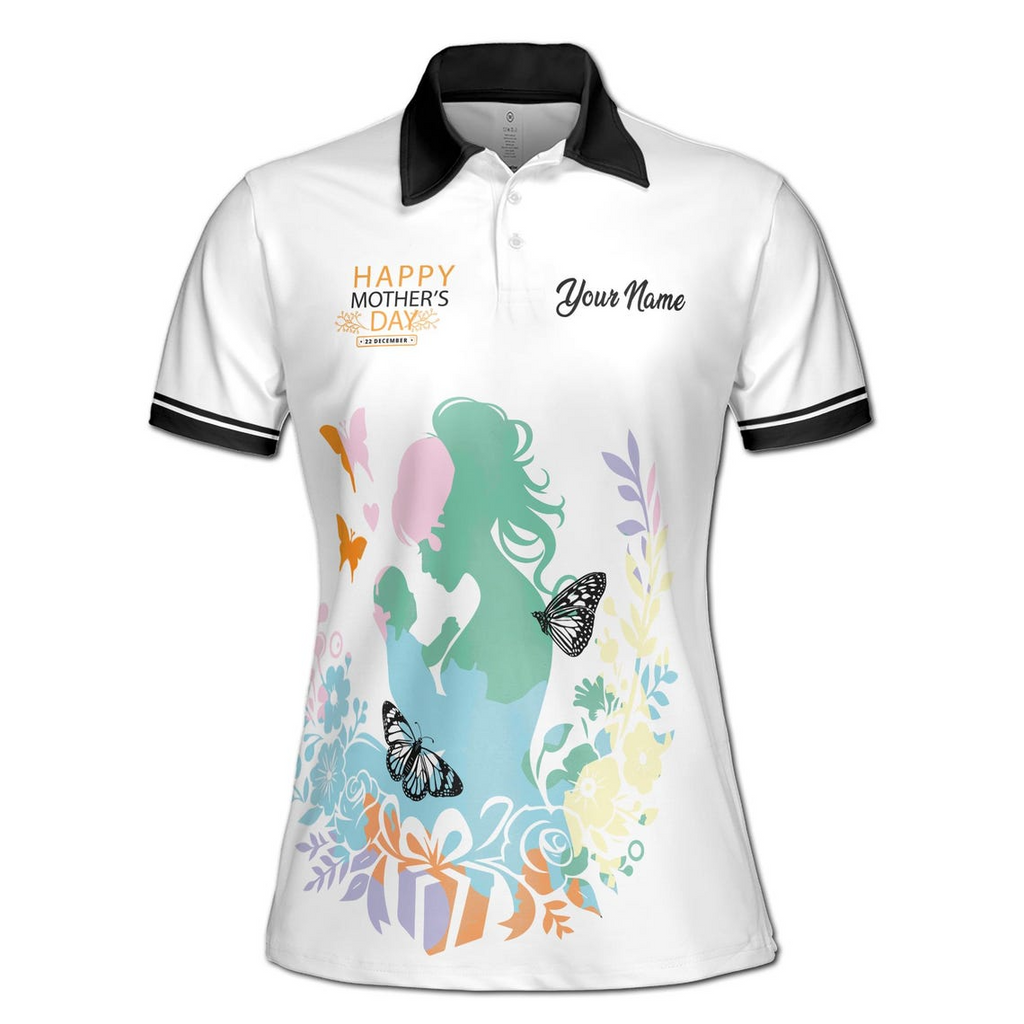 Customizable Mother's Day Polo Shirt: Floral Design, Personalized Name