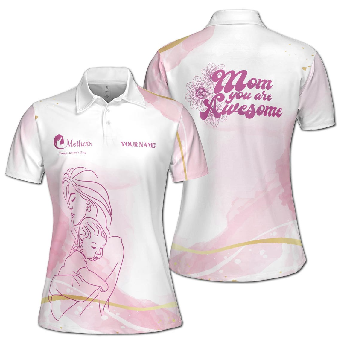 Personalized Mother & Child Polo Shirt: Floral Mom Quote, Custom Name