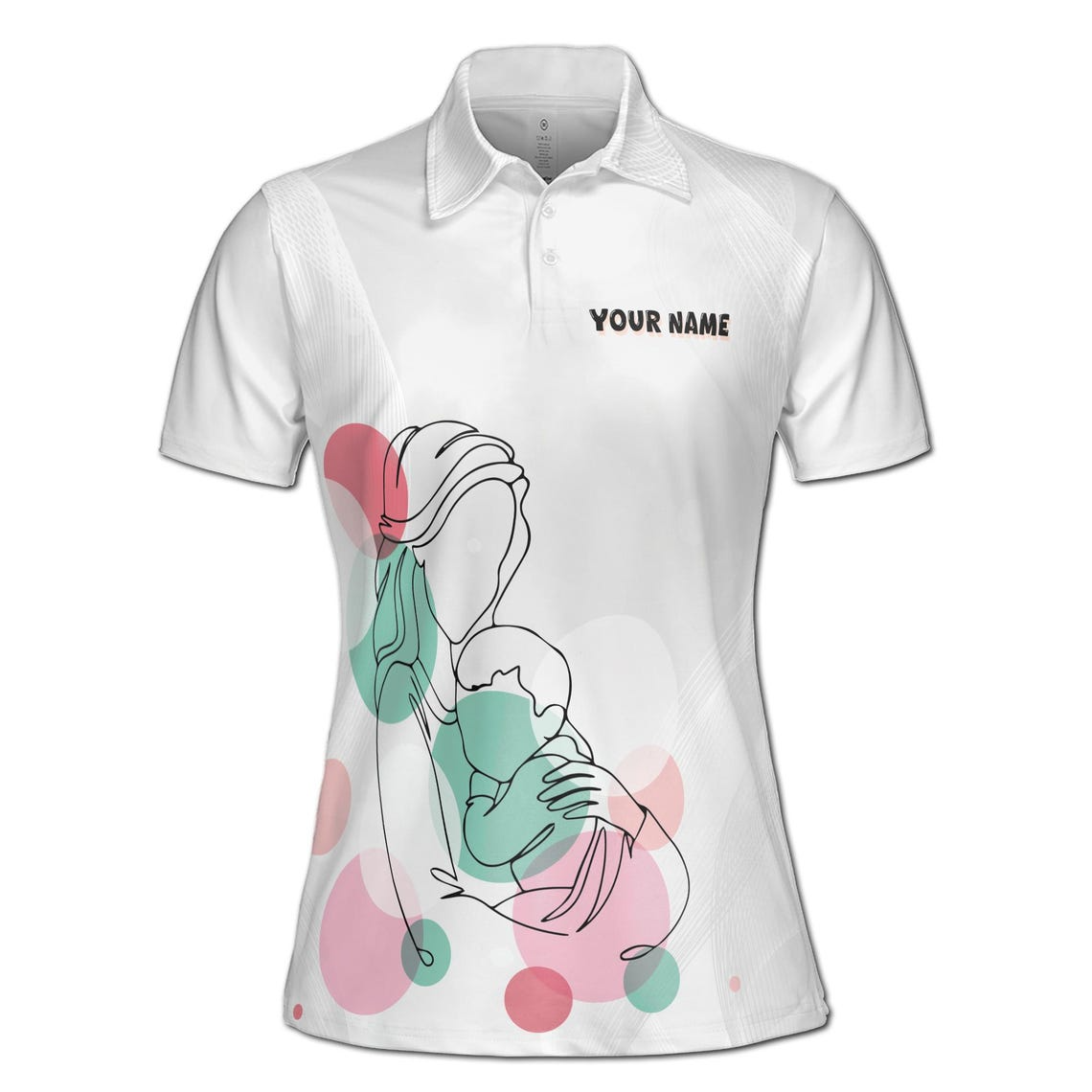 Customize Name Mom Baby Floral Pattern White Women's Polo Shirt (S-5XL)