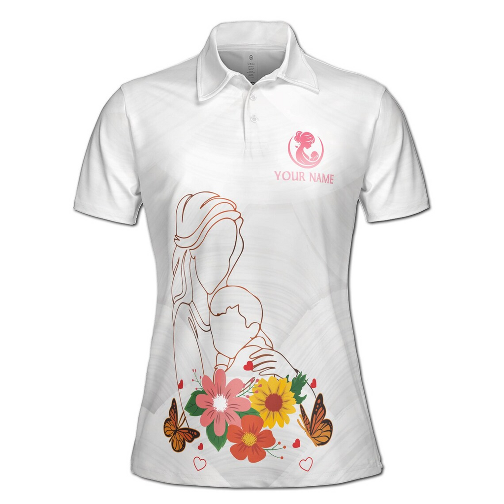 Custom Name Mom Polo Shirt: Mother & Child Floral Design