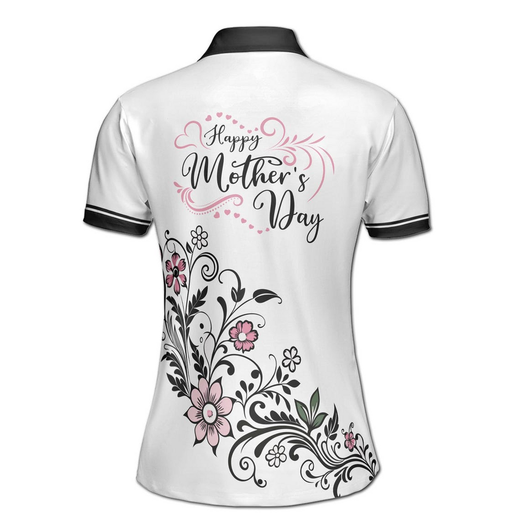 Customize Name Mom And Baby Floral Pattern Black White Women's Polo Shirt (S-5XL)