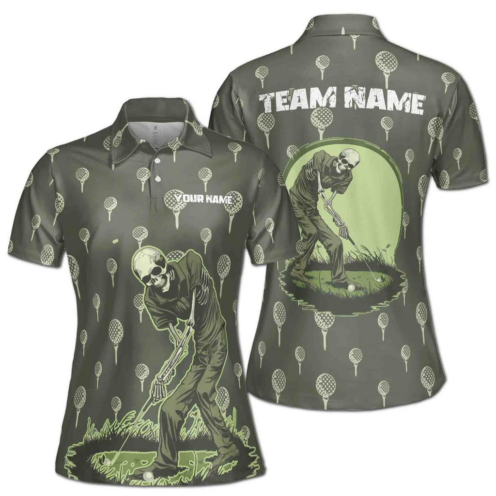 Customize Team Name Golf Skeleton Playing Golf Green Women's Polo Shirt (S-5XL)