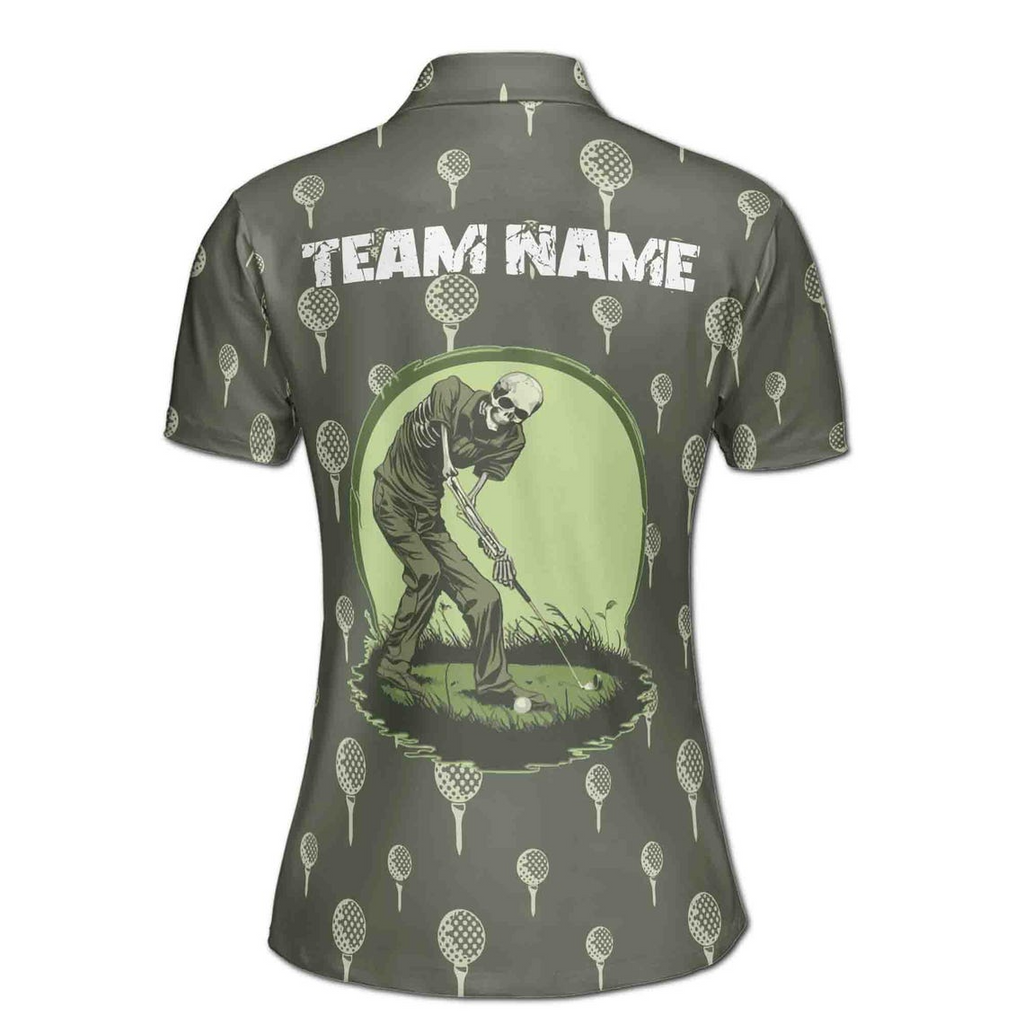 Customize Team Name Golf Skeleton Playing Golf Green Women's Polo Shirt (S-5XL)
