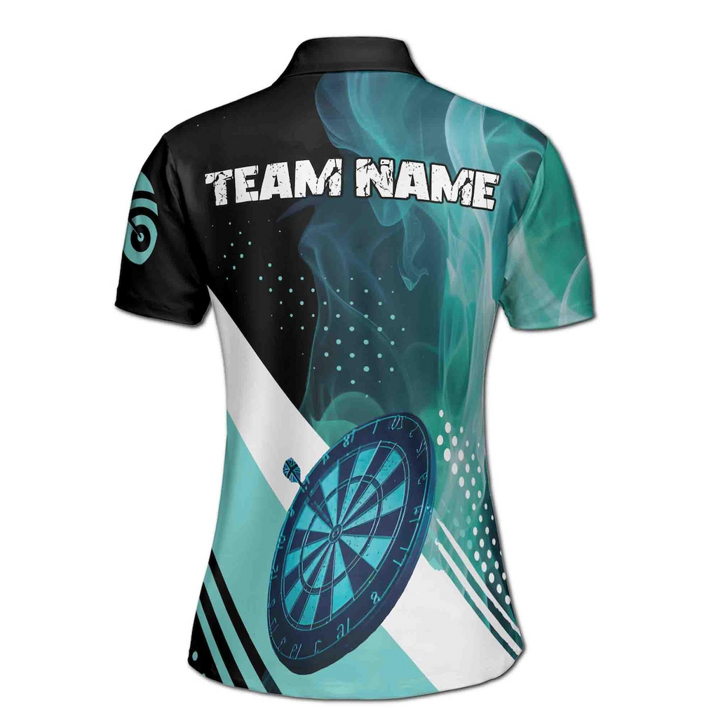 Customize Team Name Darts Teal Smoke Vibe Black Blue Women's Polo Shirt (S-5XL)