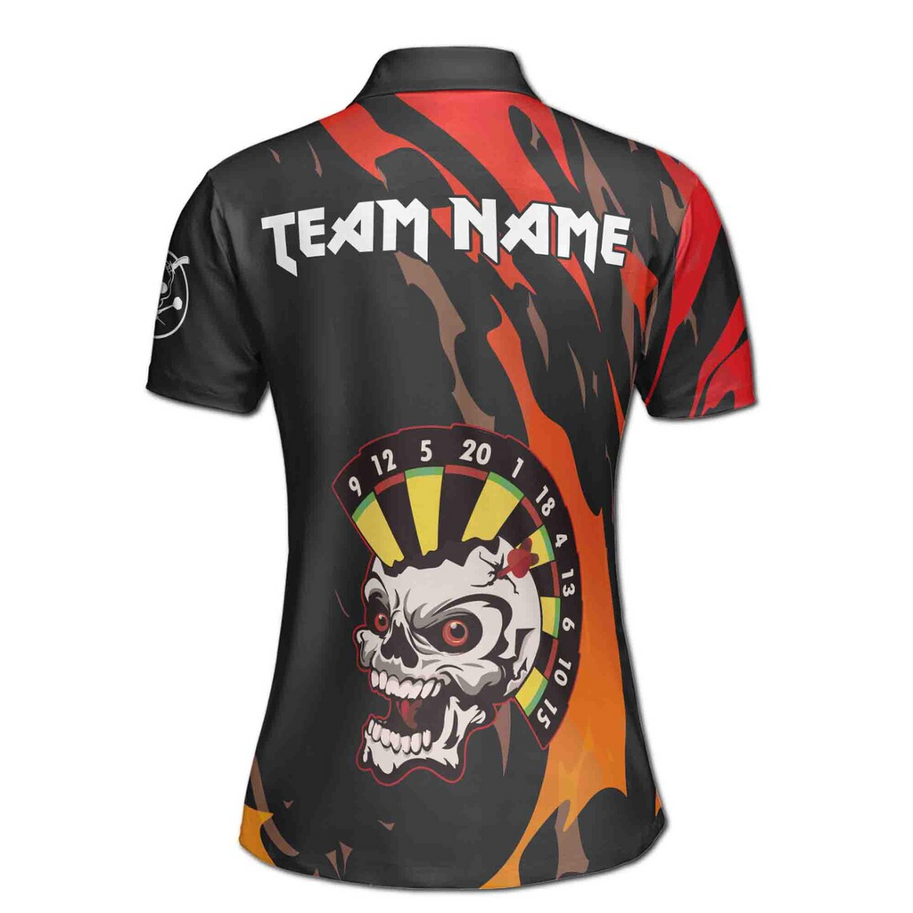 Customize Team Name Darts Board Skull Black Red Women's Polo Shirt (S-5XL)