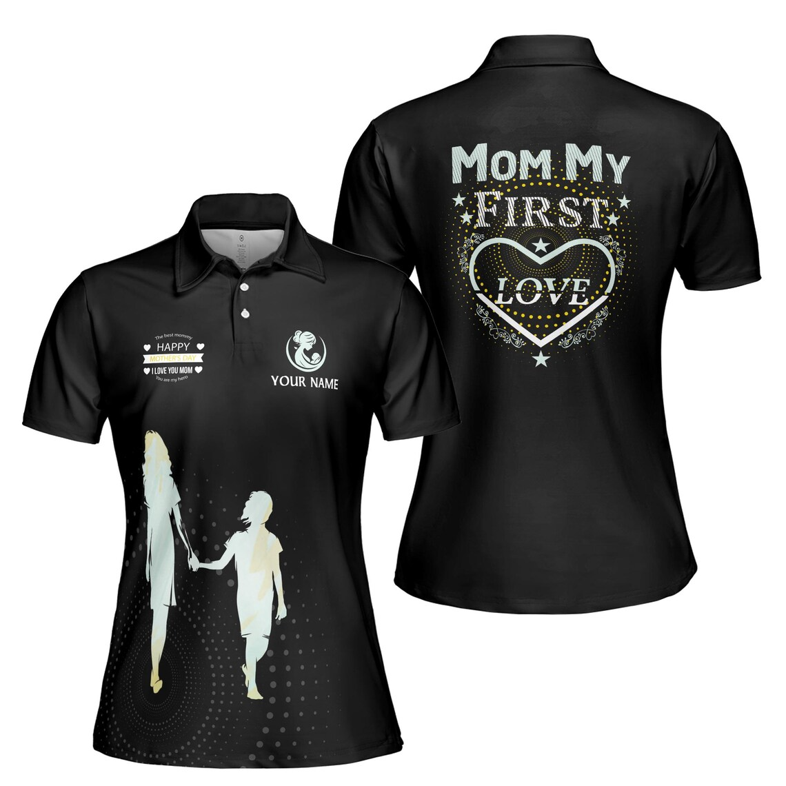 Customize Name Mom Daughter Quote My First Love Black Women's Polo Shirt (S-5XL)