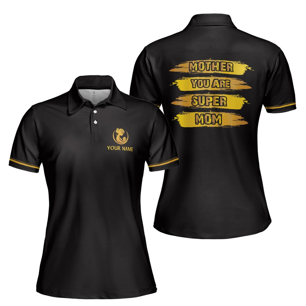 Personalized Super Mom Floral Polo Shirt: Custom Name Women's Fit
