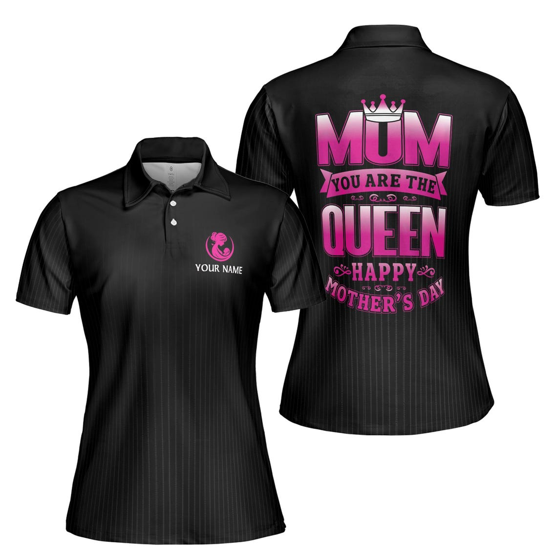 Customize Name Mom Baby Crown Quote You Are The Queen Black Women's Polo Shirt (S-5XL)